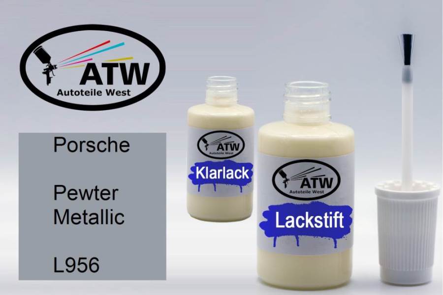 Porsche, Pewter Metallic, L956: 20ml Lackstift + 20ml Klarlack - Set, von ATW Autoteile West.